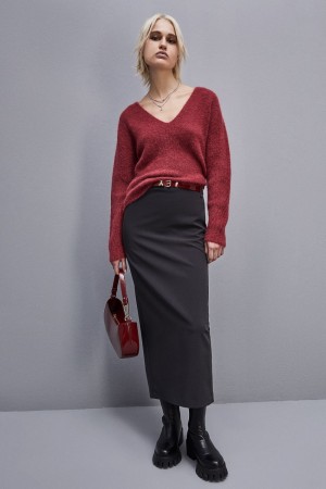Patrizia Pepe Alpaca-blend Sweater With V-neck Kırmızı | YNG853726