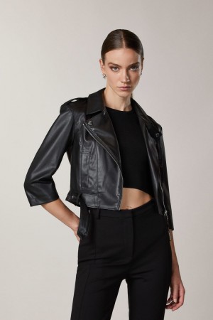 Patrizia Pepe Coated Fabric Biker Jacket Siyah | LKD071269