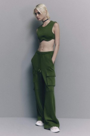 Patrizia Pepe Cotton Blend Fleece Cargo Pants Yeşil | SRJ064539