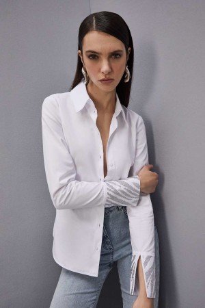 Patrizia Pepe Cotton Shirt With Rhinestones Beyaz | URP045312