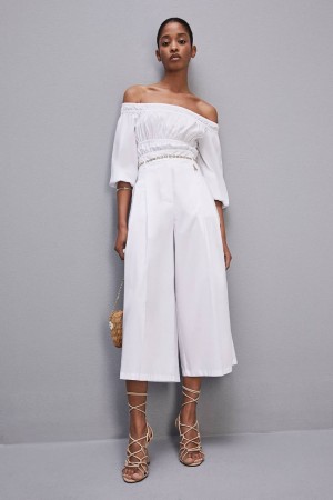 Patrizia Pepe Cropped Over Fit Pants Beyaz | PNH598021