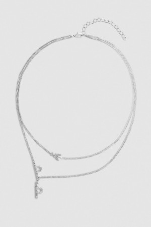 Patrizia Pepe Double Chain Brass Necklace Gümüş | NSI038956
