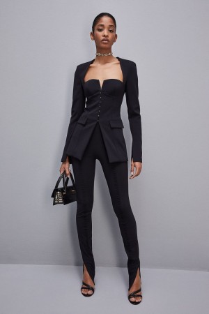 Patrizia Pepe Essential Corset-effect Jacket Siyah | TWQ976213