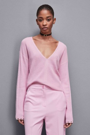 Patrizia Pepe Essential Wool Ribbed Sweater Pembe | CXL942156