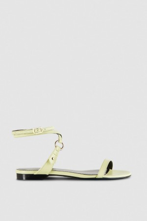 Patrizia Pepe Flat Smooth Leather Sandals Sarı | VYI268937