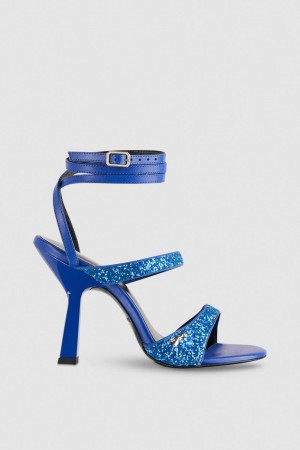 Patrizia Pepe Glitter-coated Fabric Heeled Sandal Mavi | YQR587216