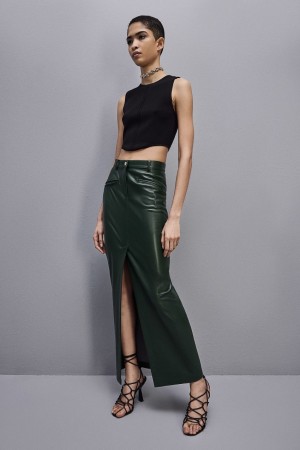 Patrizia Pepe Long Skirt In Coated Fabric Yeşil | TGK293157