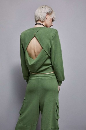 Patrizia Pepe Long-sleeved Cotton Sweatshirt Yeşil | PHX804962
