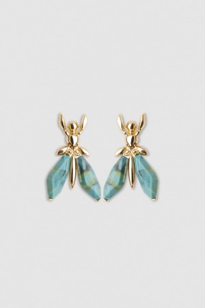 Patrizia Pepe Precious Fly Earrings With Stones Yeşil | TQL073581