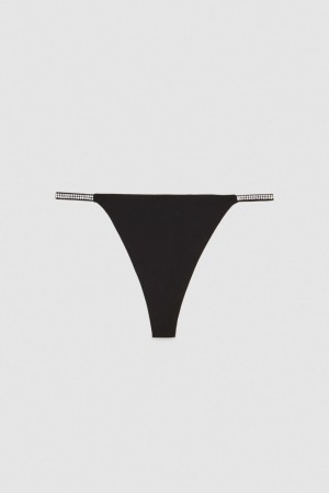 Patrizia Pepe Rhinestone-decorated Jersey Thong Siyah | UOC361072