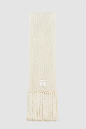 Patrizia Pepe Ribbed Scarf With Fabric Fringes Bej Rengi | JFB732085