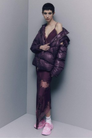 Patrizia Pepe Shiny Nylon Over Down Jacket Mor | GMO126437
