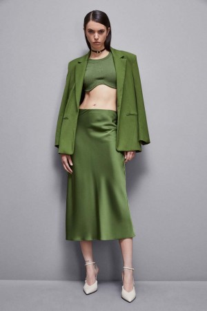 Patrizia Pepe Shiny Satin Midiskirt Yeşil | UQG793821