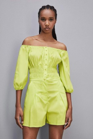 Patrizia Pepe Short Jumpsuit In Stretch Cotton-blend Poplin Sarı | JHQ028315