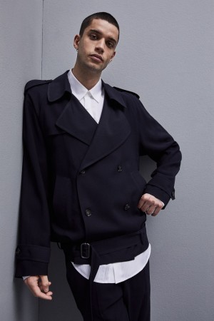 Patrizia Pepe Short Trench-effect Jacket In Viscose Twill Mavi | LIQ145093