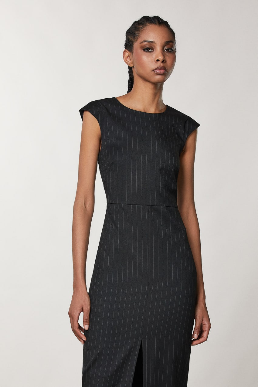 Patrizia Pepe Flannel Midi Dress Siyah | AUJ608193