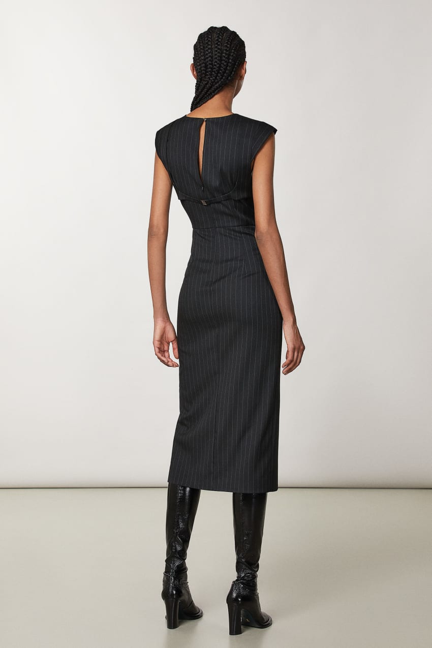 Patrizia Pepe Flannel Midi Dress Siyah | AUJ608193
